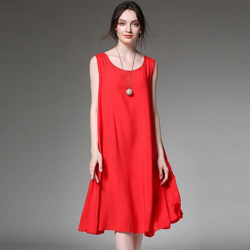 Women Plus Size Simple Cotton Solid Summer Sleeveless Dress