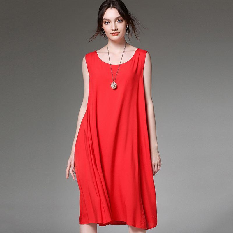 Women Plus Size Simple Cotton Solid Summer Sleeveless Dress