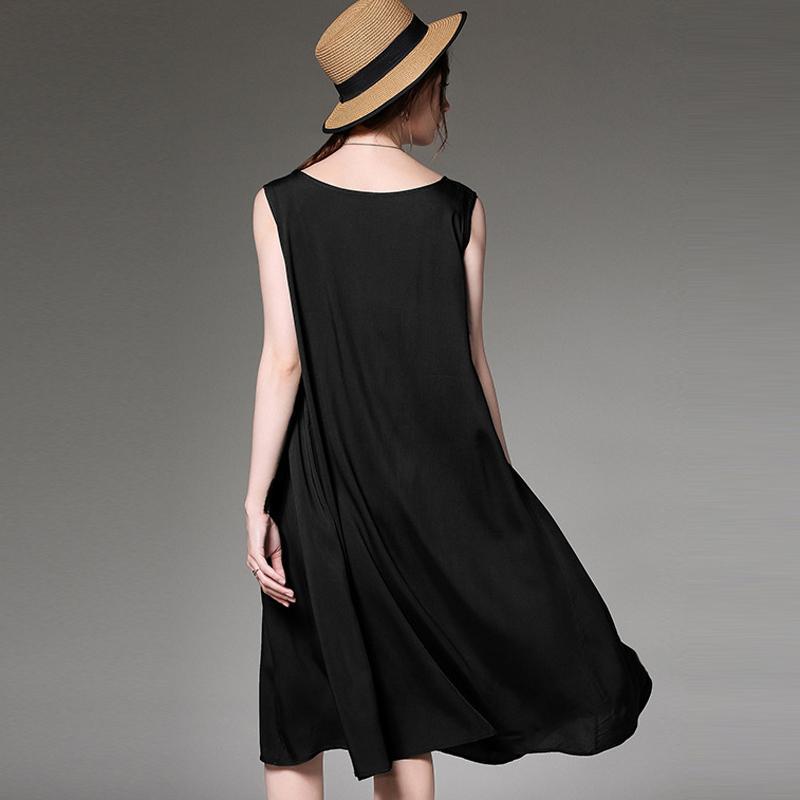 Women Plus Size Simple Cotton Solid Summer Sleeveless Dress