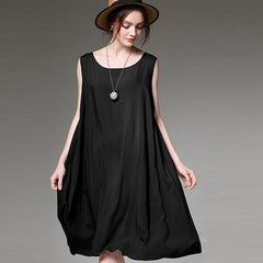 Women Plus Size Simple Cotton Solid Summer Sleeveless Dress