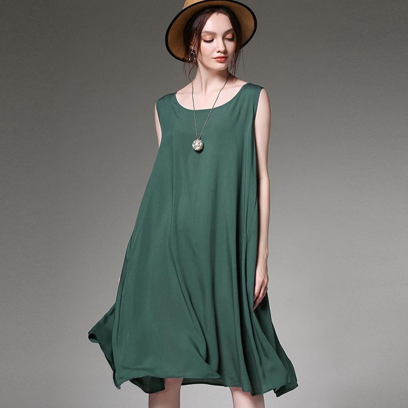 Women Plus Size Simple Cotton Solid Summer Sleeveless Dress