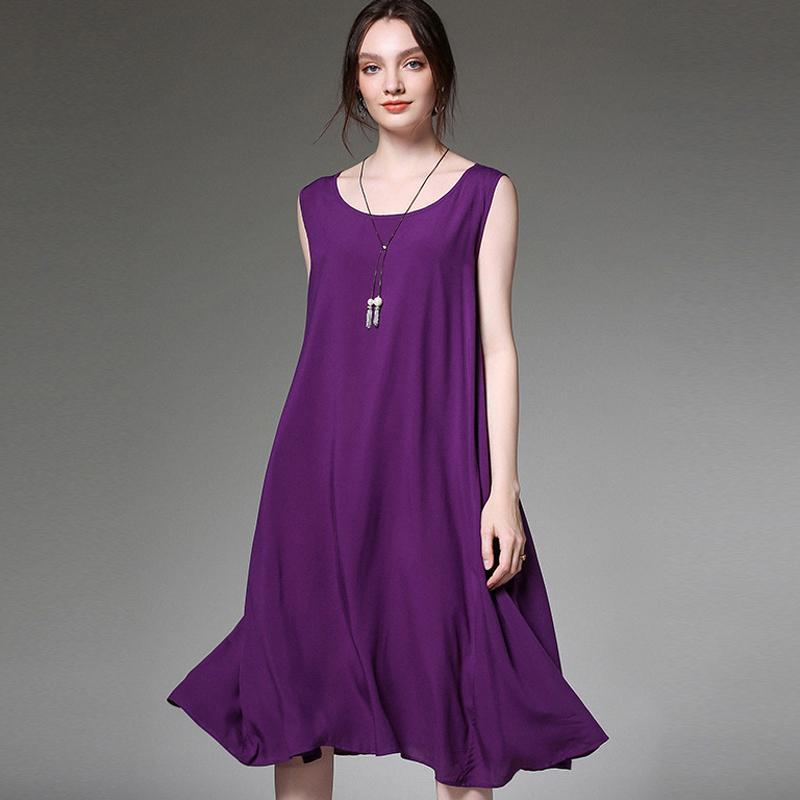 Women Plus Size Simple Cotton Solid Summer Sleeveless Dress