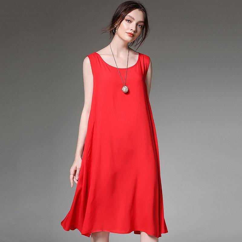 Women Plus Size Simple Cotton Solid Summer Sleeveless Dress