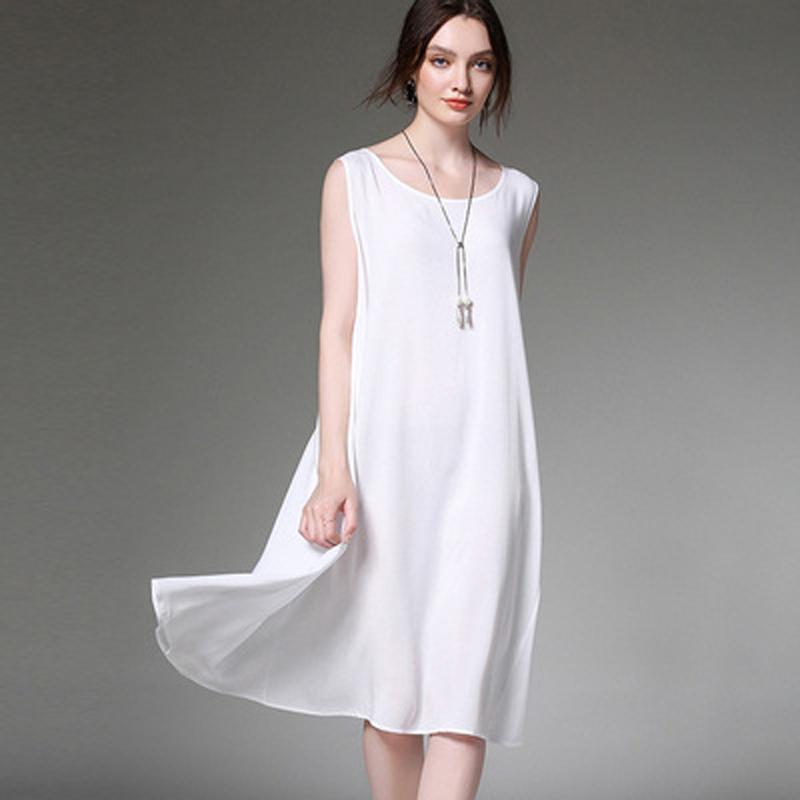 Women Plus Size Simple Cotton Solid Summer Sleeveless Dress