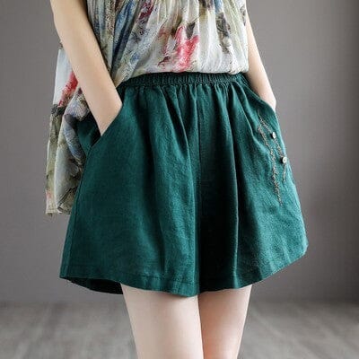 Women Retro Embroidery Linen Loose Summer Shorts