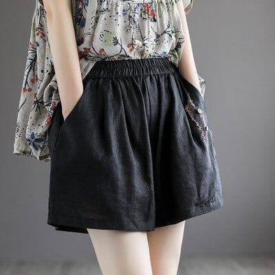 Women Retro Embroidery Linen Loose Summer Shorts