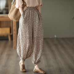 Women Retro Floral Summer Loose Linen Pants