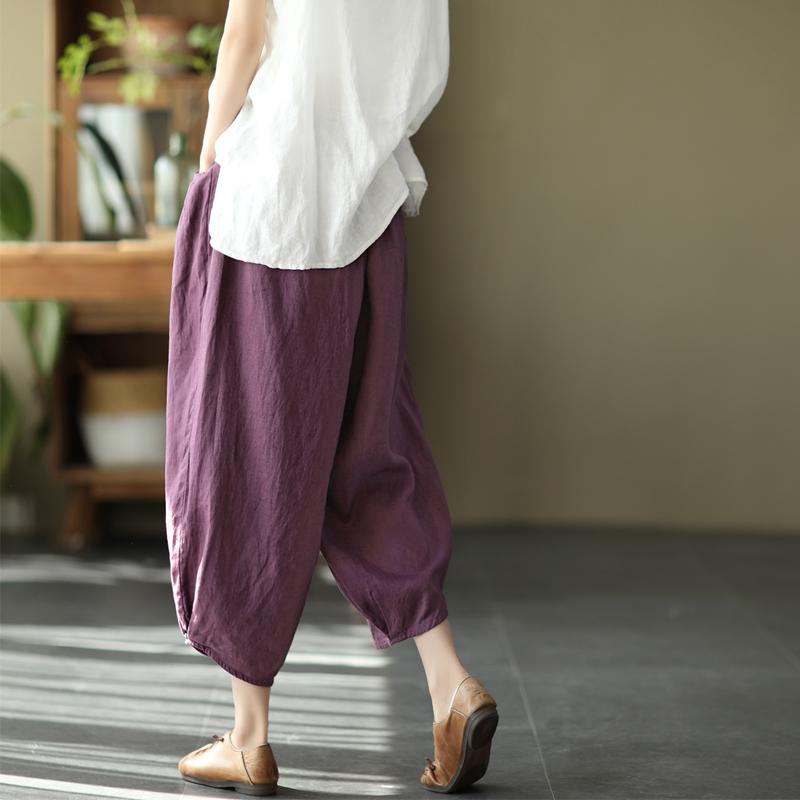 Women Retro Linen Elastic Waist Loose Pants