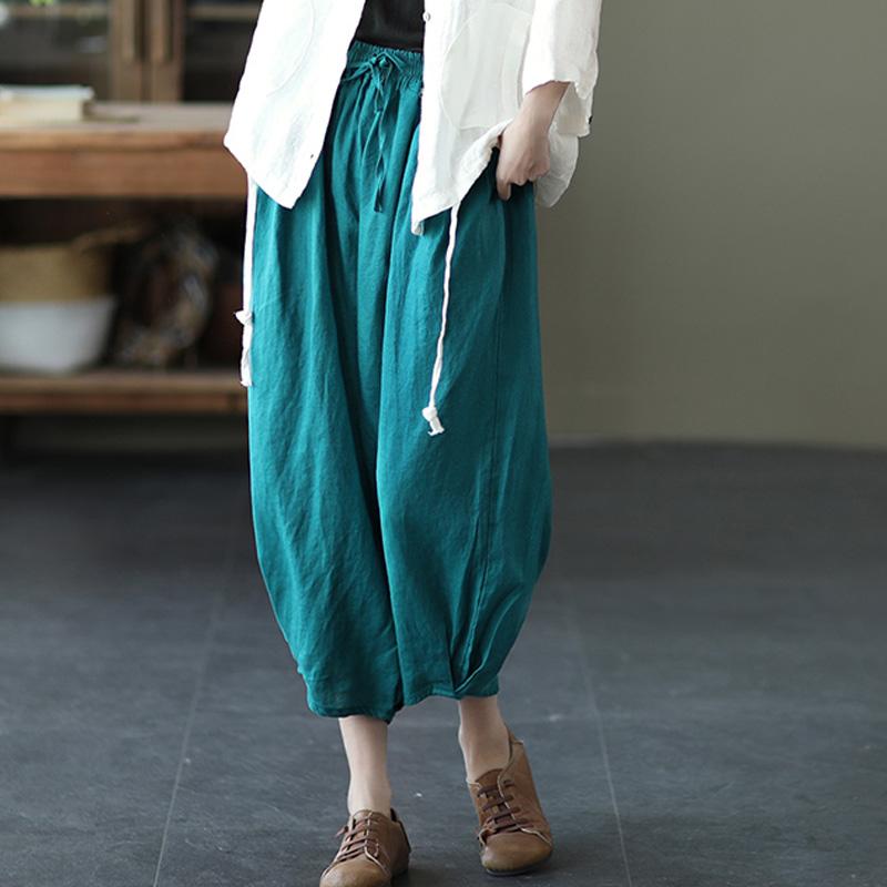 Women Retro Linen Elastic Waist Loose Pants