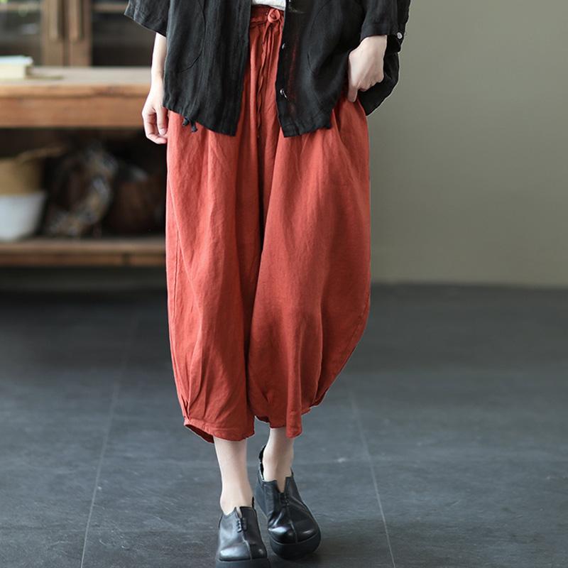 Women Retro Linen Elastic Waist Loose Pants