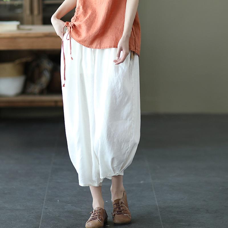 Women Retro Linen Elastic Waist Loose Pants