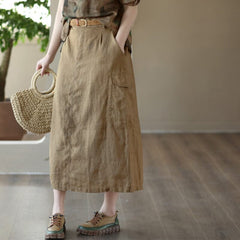 Women Retro Linen Spring Split A-Line Skirt