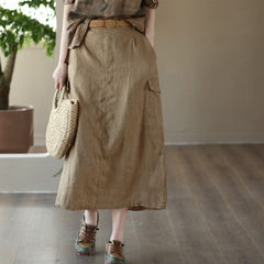 Women Retro Linen Spring Split A-Line Skirt