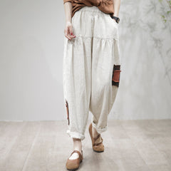 Women Retro Loose Linen Patchwork Harem Pants