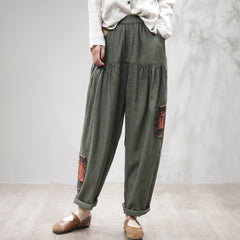 Women Retro Loose Linen Patchwork Harem Pants