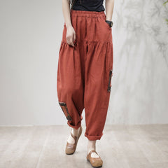 Women Retro Loose Linen Patchwork Harem Pants