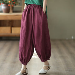 Women Retro Loose Solid Linen Harem Pants