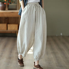 Women Retro Loose Solid Linen Harem Pants