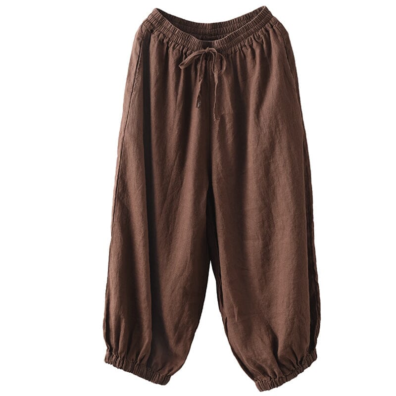 Women Retro Loose Solid Linen Harem Pants