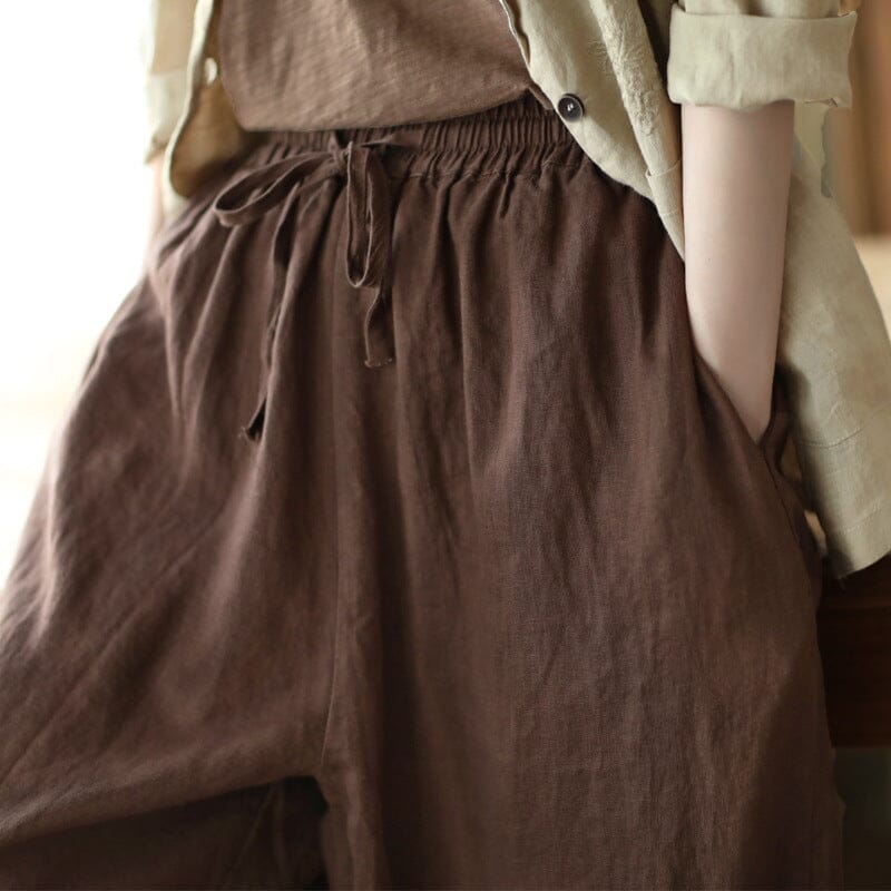 Women Retro Loose Solid Linen Harem Pants