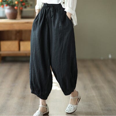 Women Retro Loose Solid Linen Harem Pants