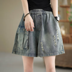 Frauen Retro Lose Sommer Baumwolle Denim Shorts