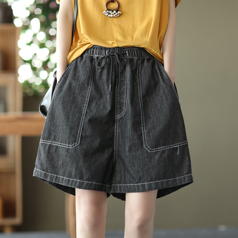 Women Retro Loose Summer Cotton Denim Shorts