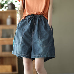 Women Retro Loose Summer Cotton Denim Shorts