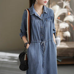 Women Retro Spring Lacing Denim Dress