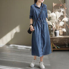 Women Retro Spring Lacing Denim Dress