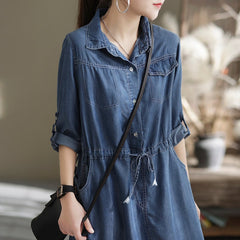 Women Retro Spring Lacing Denim Dress