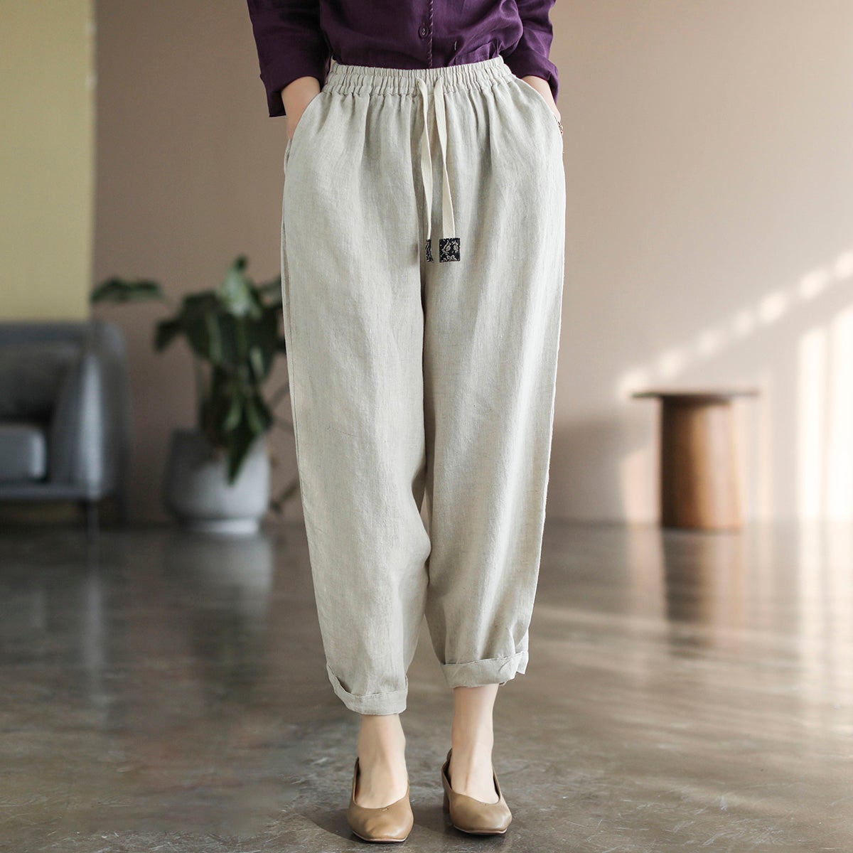 Women Retro Spring Linen Casual Loose Pants