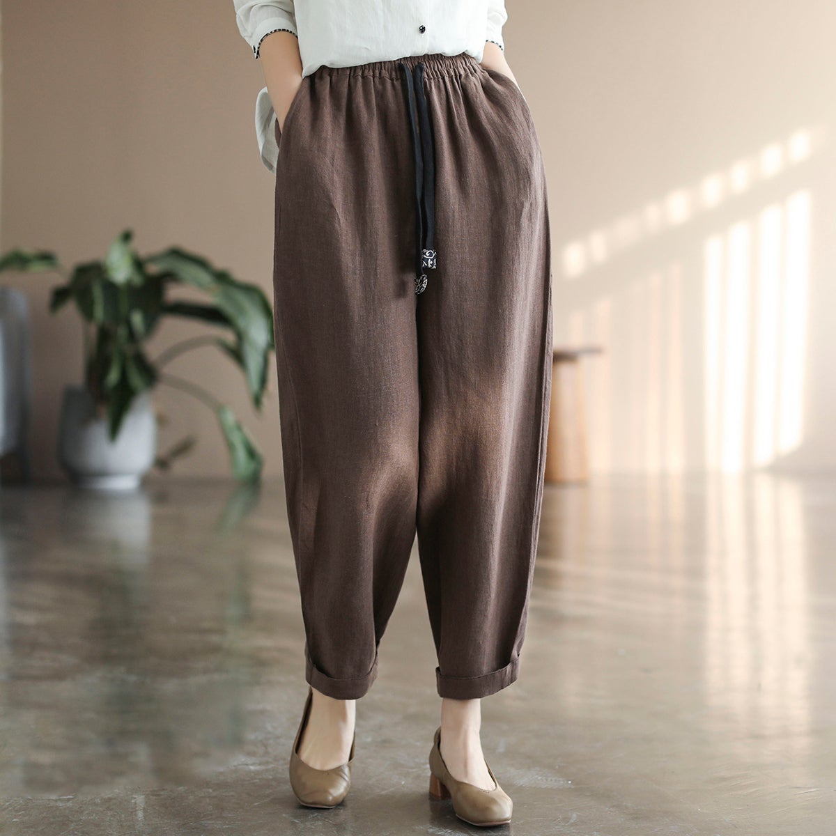 Women Retro Spring Linen Casual Loose Pants