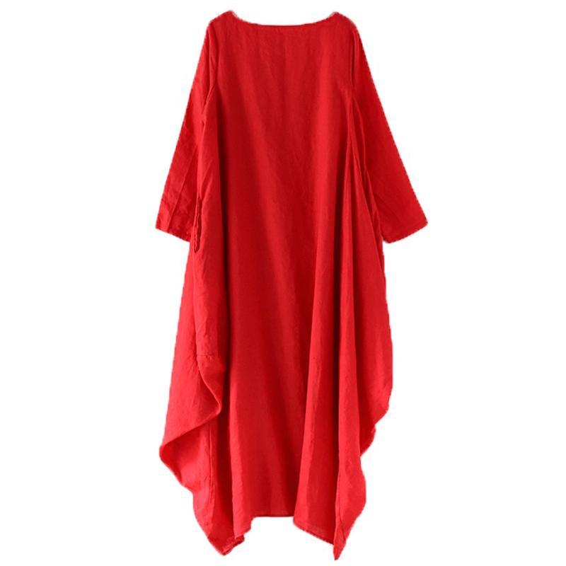 Women Solid Cocoon Casual Loose Linen Maxi Long Sleeve Dress