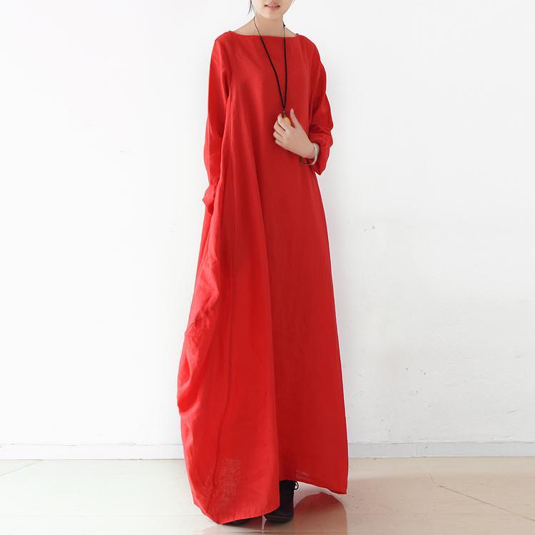 Women Solid Cocoon Casual Loose Linen Maxi Long Sleeve Dress