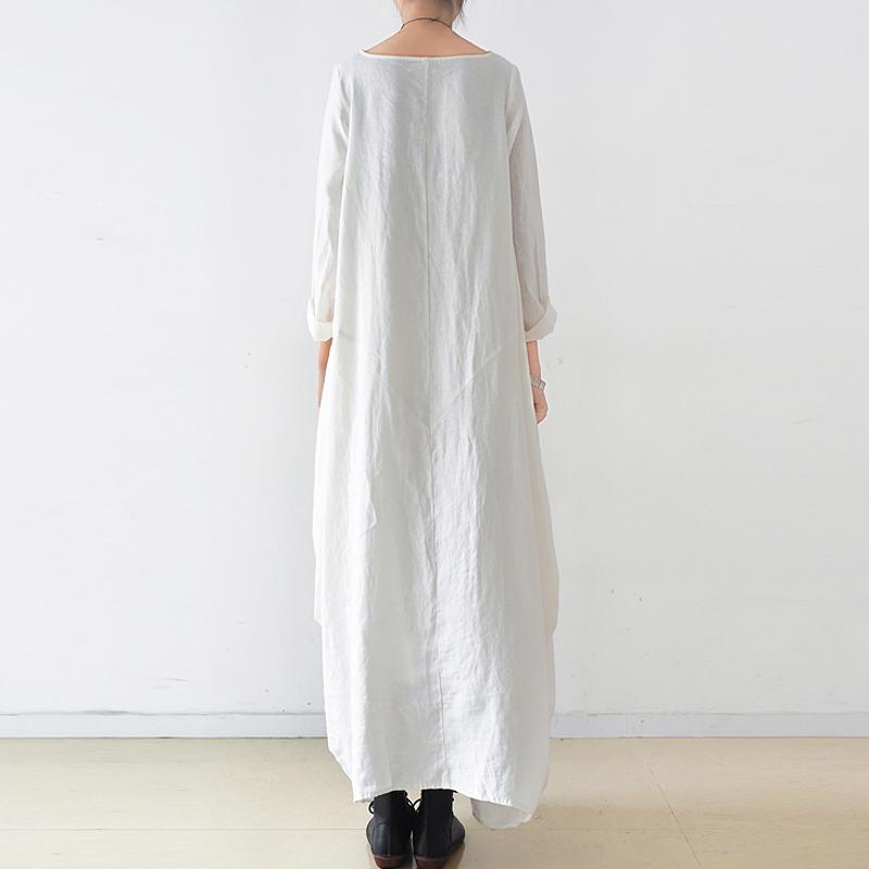 Women Solid Cocoon Casual Loose Linen Maxi Long Sleeve Dress