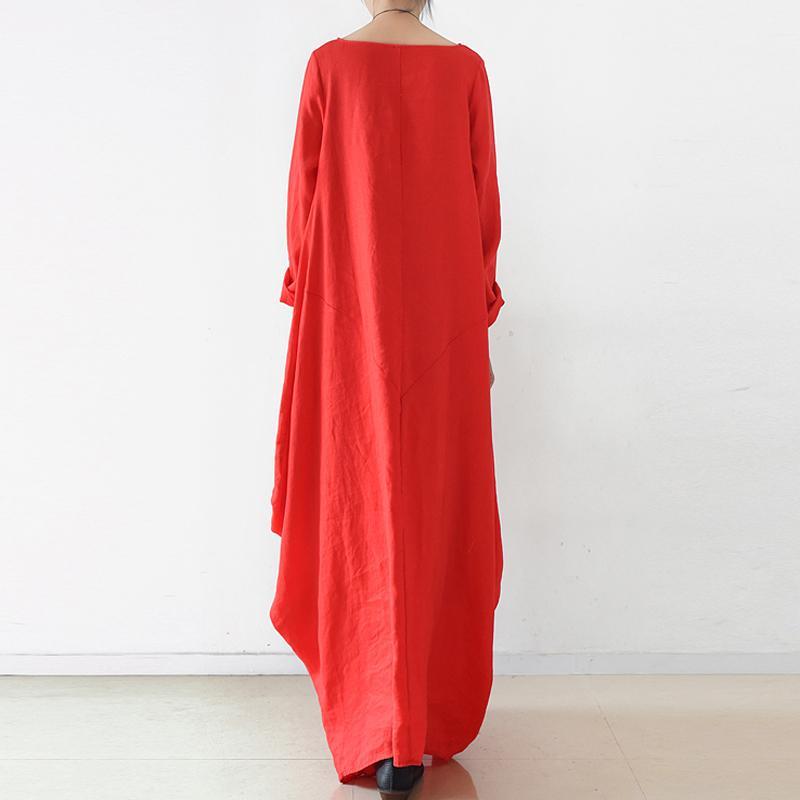 Women Solid Cocoon Casual Loose Linen Maxi Long Sleeve Dress