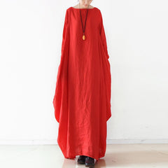 Women Solid Cocoon Casual Loose Linen Maxi Long Sleeve Dress