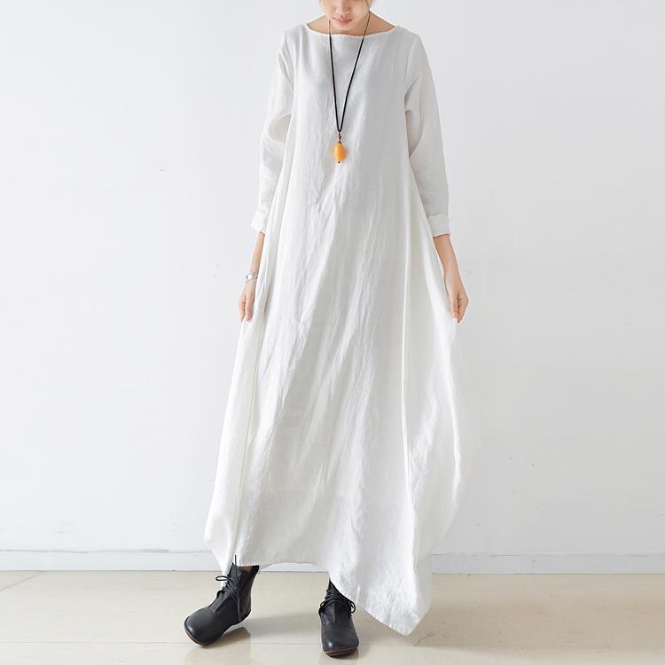 Women Solid Cocoon Casual Loose Linen Maxi Long Sleeve Dress