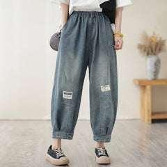 Women Spring Casual Patchwork Cotton Harem Jeans