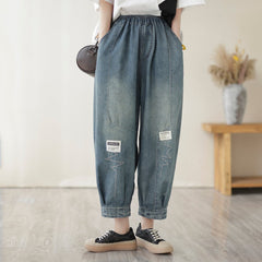 Women Spring Casual Patchwork Cotton Harem Jeans