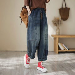 Women Spring Casual Patchwork Loose Cotton Jeans