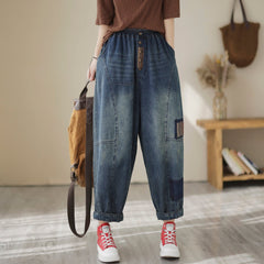 Women Spring Casual Patchwork Loose Cotton Jeans