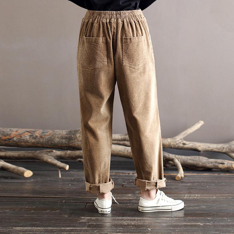 Women Spring Cotton Corduroy Retro Casual Pants