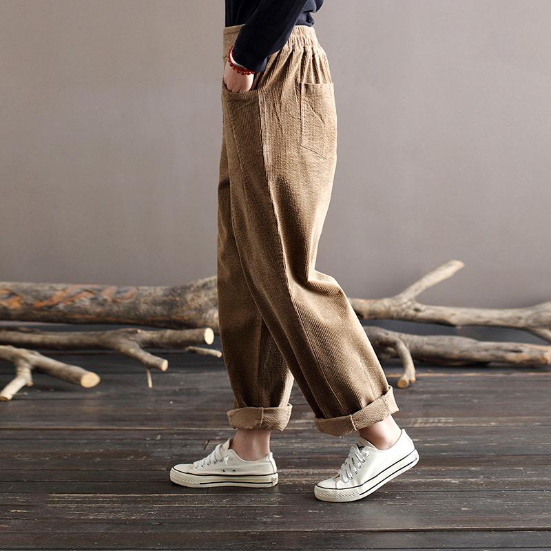 Women Spring Cotton Corduroy Retro Casual Pants