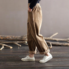 Women Spring Cotton Corduroy Retro Casual Pants