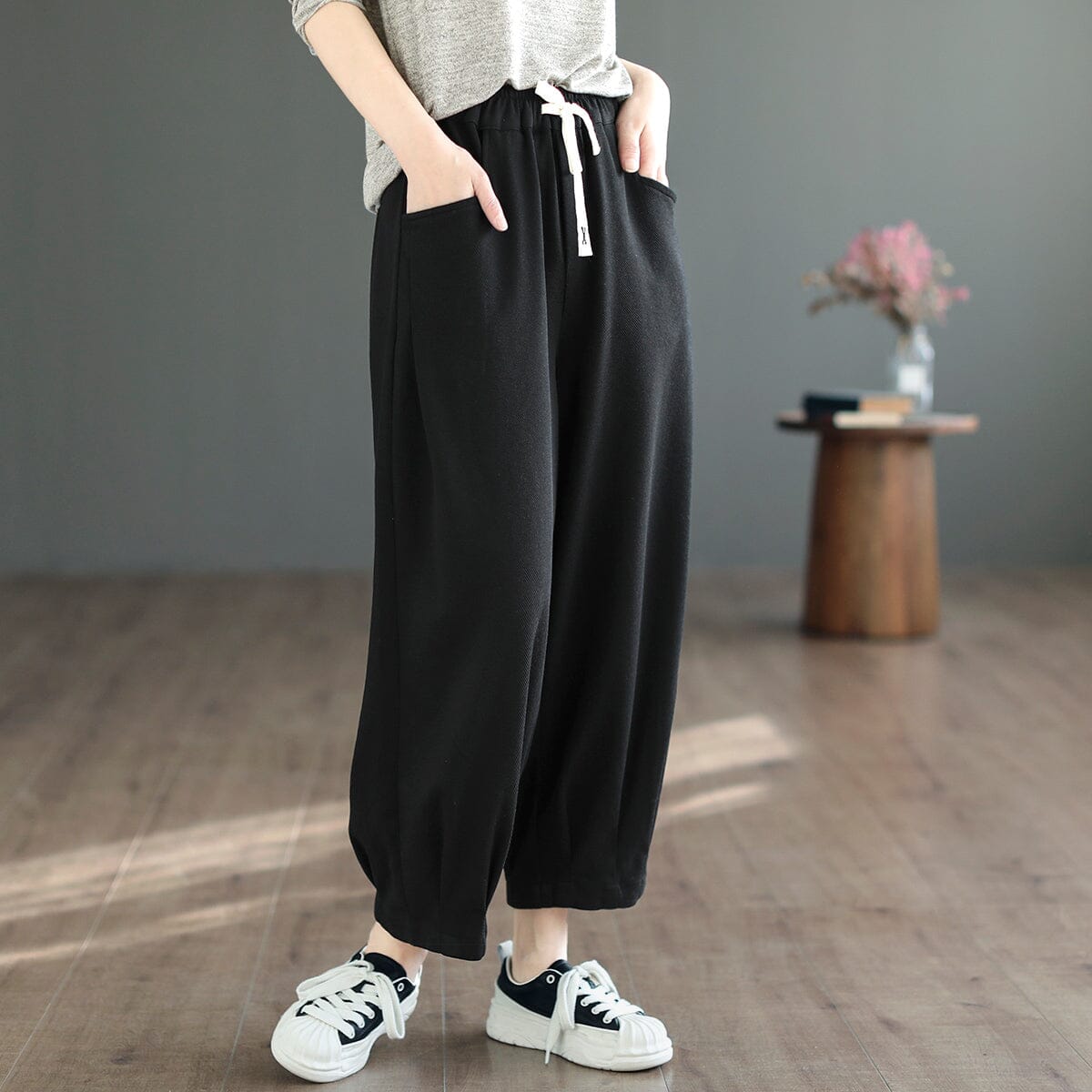 Women Spring Cotton Knitted Casual Loose Pants