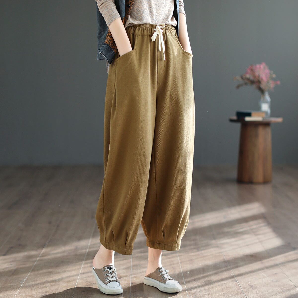 Women Spring Cotton Knitted Casual Loose Pants