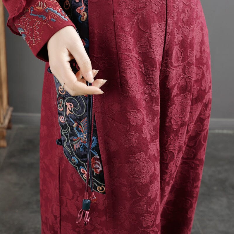 Women Spring Cotton Linen Embroidery Wide-Leg Pants