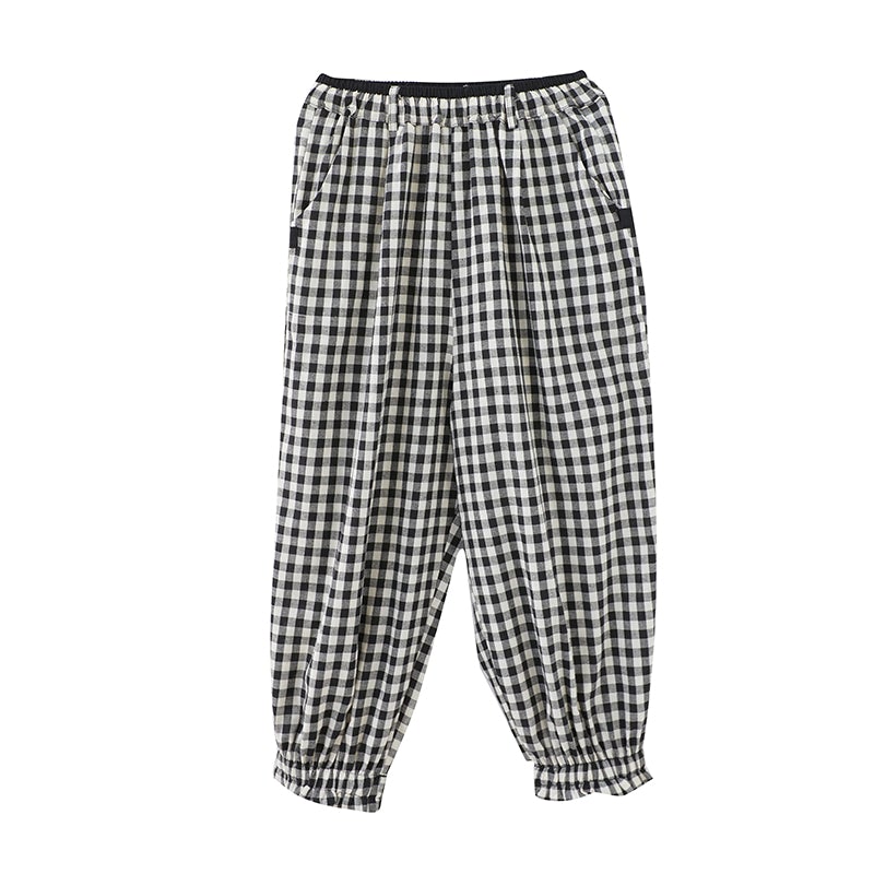 Women Spring Loose Plaid Linen Harem Pants